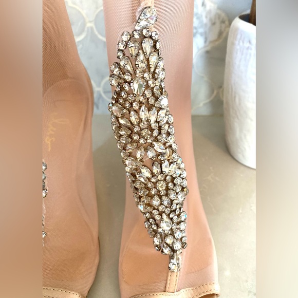 Lulu’s Hanakun Rose Gold Satin Rhinestone Peep toe Booties - Picture 8 of 14